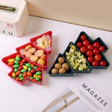 Bandeja multicompartimento con forma de árbol de Navidad para servir frutos secos, aperitivos y dulces, adecuada para servir alimentos, aperitivos, bebidas, sushi, pizza, postres, pasteles y pan, bandeja de desayuno, bandeja de café, bandeja de té, bandeja de delicatessen, menaje de cocina del hogar, bandeja de servir reutilizable con ambiente navideño, 1 pieza