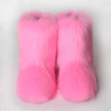 Women's Faux Fur Boots Fluffy Mid-Calf Fuzzy Winter Snow Boots Outdoor Flat Shoes-20256688 - Màu Hồng Tươi - Xem 5