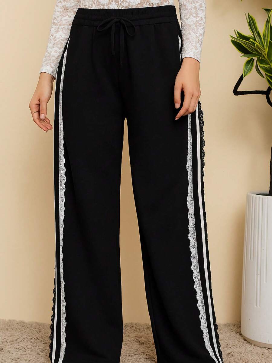 Pantalones para mujer con encaje - Negro - Ver 1