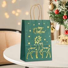 8/12/16/20/24pcs Christmas Theme Gold Foil Gift Bags, Gold Foil Pattern Gift Bags, Suitable For Christmas Party Decorations