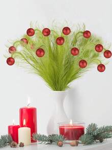 8 Stücke Weihnachtsbaum Dekorationen, thematische Heimdekoration, grüne Zweige, rote Kugeln, Pampasgras Elfen Picks, Weihnachtsdekorationen, Heimdekoration, Tischaufsatz, Vase Füllungen, Weihnachtsbaum Deko, DIY Kranz Zubehör