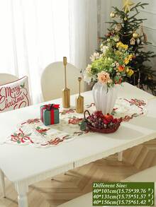 1pc Christmas Mesh Fabric Chain Embroidered Table Runner, Candle Decor For Kitchen, Dining Table, Desk, Coffee Table, Vanity, Home Decor, Christmas Atmosphere For Living Room, Bedroom, Yard, Indoor Outdoor, Outdoor Furniture, Camping, Villa, Merry Christmas, Holiday, Party, Cabinet, Family Gathering, Holiday Decorations, Party & Wedding Decorations Series