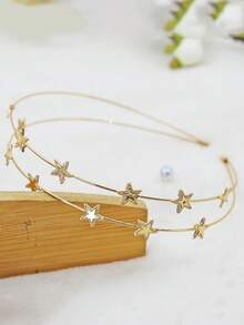 1pc Elegant Sweet Headband, Double Row Five-Pointed Star Delicate Minimalist Chic Hair Clip, Versatile Thin Headband Hair Accessory, Head Piece, Hair Band, Hair Hoop