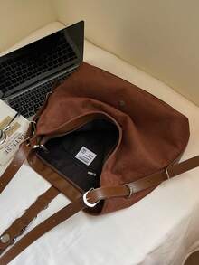Sac à épaule pour femme, sac fourre-tout avec boucle, grand sac , couleur café, convient pour le shopping et les déplacements - Marron - Voir 6