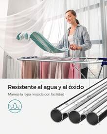 SONGMICS Tendedero de Ropa, con Pinzas para Calcetines, Perchero Metálico para Ropa Sucia, Plegable, Alas Ajustables, Plata y Azul MLLR52BU - Negro - Ver 2