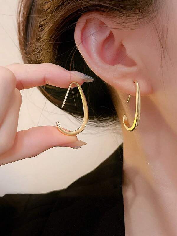 1 Pair Minimalist Oversized Double-Layer Round Gold Hoop Earrings, Fashionable & Elegant, Party Jewelry, Holiday/Birthday Gift For Her