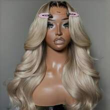 [Soft Blonde Wig] 200% Density Soft Body Wave Human Hair Wig Long Ombre Blonde Pre-Plucked Glueless Lace Front With Baby Hair, 13x6 Lace Area, Vacation Style For Women Of All Ethnicities - Apricot - View 7