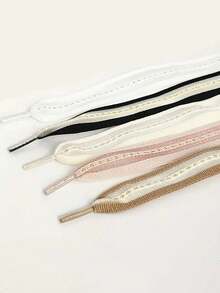 1 对 2 厘米宽空心蝴蝶结扁平鞋带，银线扁平编织透明条纹鞋带，适用于正装鞋， - 卡其色 - 查看 5