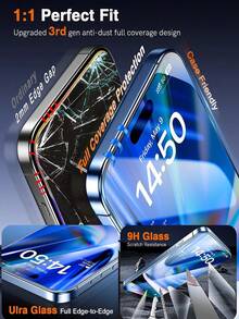 2片装高清钢化玻璃屏幕保护膜，兼容 17、17 Pro、17 Pro Max、17 Air、16、16 Plus、16 Pro、16 Pro Max、15、14、13、12、11 Pro Max、X、XS、XR、Mini、7、8、14 Plus - 無色 - 查看 3