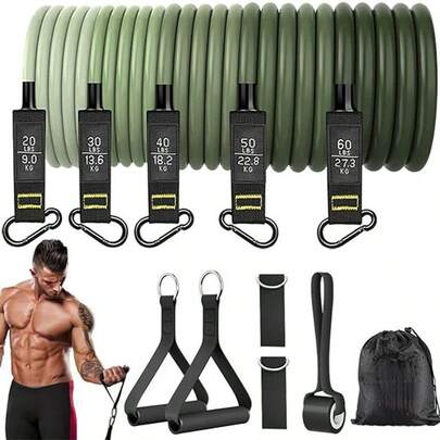 11 Stücke elastisches 200LBS Widerstandsbänder Set, Zugseile für Workout, Fitnessübungen für Zuhause Gym Krafttraining Ausrüstung