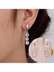 أقراط من الزركونيا المكعبة اللامعة والعصرية والمتعددة الاستخدامات، طراز طويل كلاسيكي مناسب للوجوه الدائرية، أقراط أنيقة (بدون علبة)