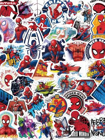 Disney 50张蜘蛛侠贴纸复仇者联盟派对礼品蜘蛛卡通贴纸防水乙烯基贴纸