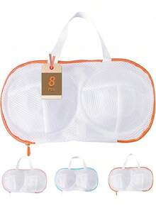 8 Pcs Bra Wash Bags For Laundry - Lingerie Mesh Bag Set Underwear Brassiere For Washing Machine With Zipper For Women Delicates Pink (32A-36C Cup)