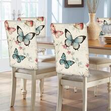 2/4/6 piezas Fundas de silla con estampado de mariposa de lino, adecuadas para decoración del hogar, sala de estar, comedor, jardín, hotel, fiesta, material de poliéster lavable