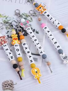 定制可爱笑脸、小动物、硅胶印花珠子、英文字母串珠钥匙扣、定制名字、定制礼物、定制钥匙扣、定制包包挂饰 - 表情+字母 - 查看 2