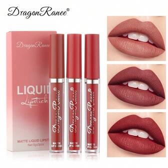 Set de 3 brillos de labios de terciopelo mate, resistente al agua y de larga duración, sin resecar, en tonos nude y marrón oscuro, set de regalo de tintes y brillos de labios estilo europeo para maquillaje diario y de fiesta