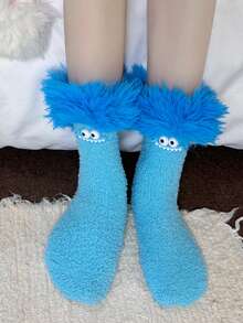 1 Pair Women's Autumn/Winter Christmas & Halloween Funny Colorful Plush Socks, Coral Fleece Warm Thick Cartoon House Socks, Cozy Socks