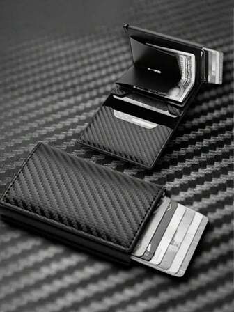 男士极简超薄RFID防盗钱包，纤薄零钱包卡包，铝合金侧推卡套，身份证/驾驶证夹，适合青少年、夏季休闲、户外、运动、度假、旅行、毕业、生日等场合的配饰，黑色钱包，男士礼物