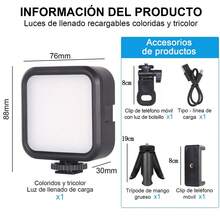 Luz de fotografía de relleno LED RGB a todo color recargable con soporte y múltiples modos de cambio - RGB - Ver 3