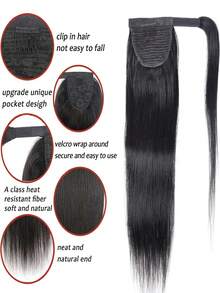 30 英寸马尾接发真人发 90 克 #1B 天然黑色 100% 雷米发质长直马尾辫环绕式接发片女士一体式假发 - SNatural - 查看 3