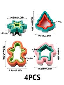1pc/4pcs Christmas Cookie Cutter, Stainless Steel Pocket Sandwich Mold, Gingerbread Man & Snowflake Shaped Toast Maker, DIY Heart Breakfast Bento Tool, Sandwich Sealing Mold, Christmas Series - Gingerbread House, Christmas Tree, Snowflake, Gingerbread Man Shaped Bread Cutter, Multi-Functional Baking Imprint Mold - Multicolor - View 2