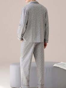 男士纯棉睡衣套装（两件套），长袖上衣和长裤，透气吸湿，春秋季/秋冬季服装