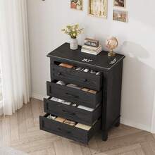 mteryoing Home 4 Dresser For Bedroom, 34.8" Tall Vertical Drawer Dresser With Large Storage, Freestanding Wooden Closet Chest For Bedroom, Living Room - 黑色 - 查看 2