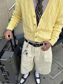 Áo khoác cardigan dài tay dệt kim dáng rộng, thiết kế độc đáo, phong cách đường phố Mỹ, unisex, dành cho nam/nữ, thu đông mới. - Màu vàng - Xem 6