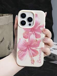 1件個性化客製家庭情侶好友寵物姓名粉色花朵防摔復古白色人造皮革紋理手機殼，適用於iPhone11、iPhone12、iPhone13、iPhone14、iPhone15、iPhone16/16pro/16plus/16promax/16e/17/17air/17pro/17promax及其他機型，適合送給朋友、摯友、女友的禮物 - 白色 - 查看 3