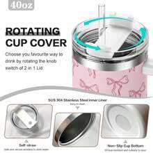 1pc 40oz Stainless Steel Insulated Travel Tumbler With Handle, Keeps Drinks Hot & Cold, Perfect For Hiking & Office Use - 粉色 - 查看 7