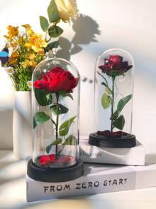 1 đèn hoa hồng LED kèm chao đèn, quà tặng ngày Valentine, hoa giả trang trí phòng, ánh sáng ấm áp, hoa hồng đỏ lá xanh, trang trí nhà cửa (không bao gồm pin), trang trí Giáng sinh. - Nhiều màu - Xem 3