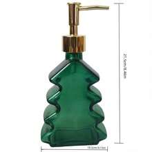 1pc Green Christmas Tree Soap Bottle, Cosmetic Packaging Jar, Skin Care Glass Bottle, Triangle Shape, Durable Glass Liquid Pump Container, Perfect For Christmas Decoration, Bathroom & Kitchen Use. - Green - View 3