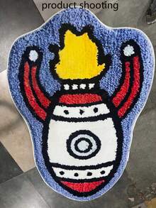 1pc Space Rocket Cartoon Rug, Creative Astronaut Theme Carpet For Living Room, Bedroom, Entryway, Kitchen, Bathroom, Plush, Fluffy, Autumn/Winter, Thick/Soft