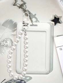 Porte-carte pendentif étoile noir et blanc, pendentif perle, design pentagramme, peut être utilisé comme charm de sac, porte-clés, peut contenir carte d'identité, cartes de crédit, photos, cartes d'accès, fonction de protection, convient pour un usage quotidien, décoration, ou comme cadeau pour les amis, la famille, l'amoureux, idéal pour la Saint-Valentin, l'anniversaire, la fête des mères, la rentrée des classes - Multicolore - Voir 5