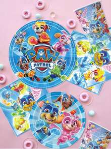 Paw Patrol Cartoon Blue Theme Party Tableware Set (Paper Cups/Plates/Cake Dishes/Dessert Plates) - Party Supplies Disposable Party Decorations For Christmas/Birthday Celebration - Multicolor - View 2