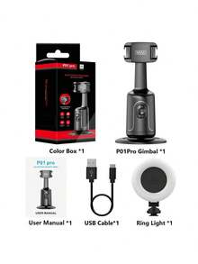 AXNEN Auto Face Tracking 360° Rotation Gimbal With Dimmable Fill Light,Cold Shoe Mount Gesture ControlSmartphone Phone Holder For AI Smart Shooting,Selfie Vlogging, Streaming.Living Vlog,And Video Calls