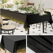 10pcs Manteles Desechables para Mesa Redondos,84 Pulgadas,Mantel para Mesa de Banquetes, Eventos y hogar,Tablón,Mantel de PEVA, Impermeable, Resistente al Desgaste (Negro, 213cm Redondo) - Negro - Ver 5