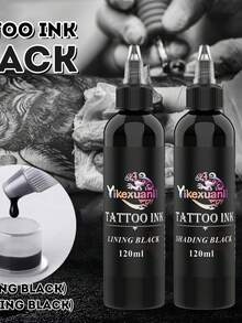 yikexuanli 1/2 Bottle Premium Black Tattoo Ink | Intense Black/Super Black, Deep Color, Suitable For Outlining, Shading And Blending, Long-Lasting And Durable