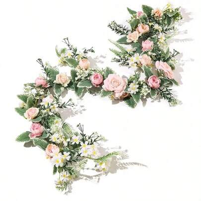 1pc 68.9 Inch Classic Artificial Pink Vine Wreath, Home Decor, Wedding, Staircase, Tabletop, Living Room, Outdoor, Window Mirror, Spring Decor, Floral Theme, Plastic Material, No Electricity, No Feathers, Christmas Decoration