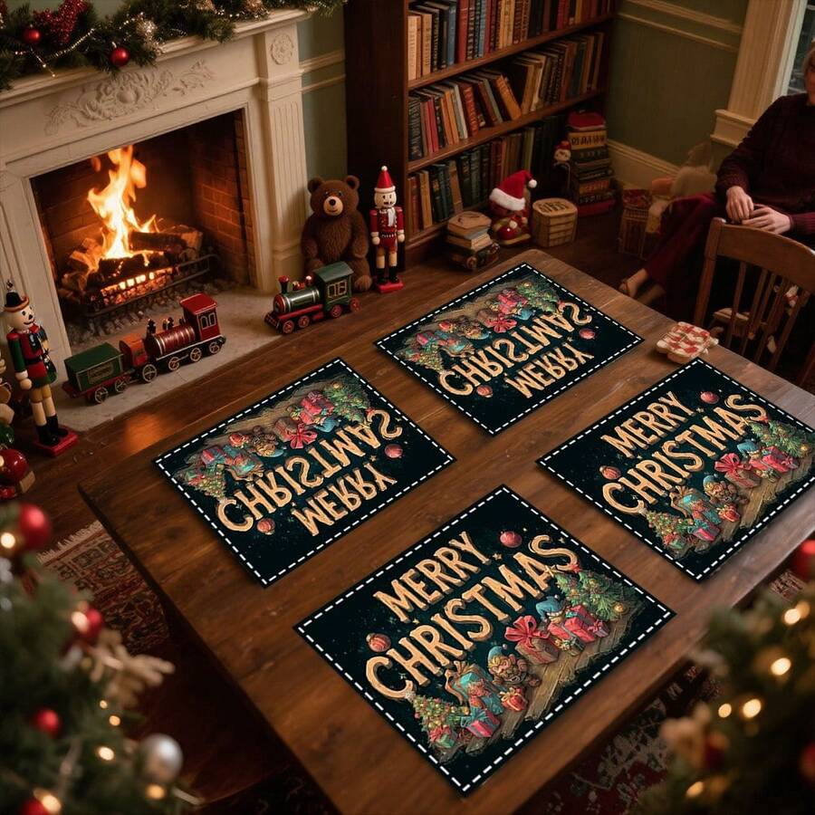 1 buc/4 buc/6 buc/100 buc Covorașe imprimate pentru cadouri de Crăciun, Covorașe termoizolante, Potrivite pentru decorarea casei, mese de sărbători, decorarea bucătăriei și a petrecerilor, Covorașe pentru petreceri, Pot fi oferite cadouri de Crăciun