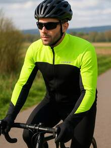 LEOPATRIX Men's Warm Cycling Jacket, Long Sleeve, 3 Pockets, Thermal Lined, Windproof, Reflective, Cold-Resistant - Mustard Yellow - View 7