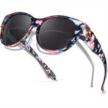 Enafad Women's Polarized Fashionable Glasses, Pink Flower And Green Leaf Pattern Design, Expanded Metal Hinge, Driving, Activity Accessories, High-Quality Lenses, Women's Fashion Glasses - Bao bì bó hoa (Hoa màu)* Xám - Xem 6
