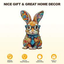 1pc Colored Bunny Wooden Puzzle, Asymmetrical Animal Shape Wooden Jigsaw Puzzle Toy, Unique Party Game Gift, Decorative Art Puzzle, Tabletop Magic Puzzle, Creative Children's Educational Puzzle, Holiday Gift, Adult Wooden Puzzle, Christmas Gift, Back To School Gift, Birthday Gift (2D Puzzle) - Multicolor - View 6