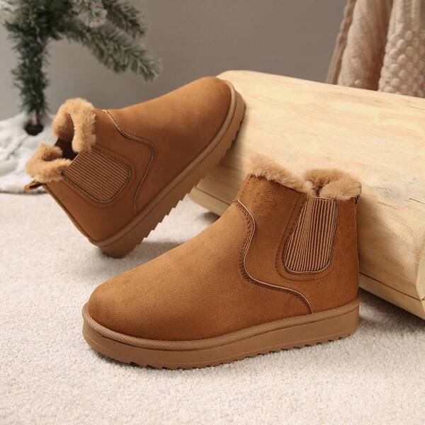 2024 Plus Size Autumn/Winter Warm Fleece Snow Boots, Anti-Slip, Versatile Flat Thick Bottom Comfortable Slip-On Boots (Run Small By 1 Size)