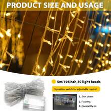 Battery Operated String Lights Indoor Outdoor Decorative Lights, Warm White Fairy String Lights,Ideal For Bedroom Living Room Tree Patio Classroom Party Holiday Wedding Christmas Decor - 暖白光 - 查看 3