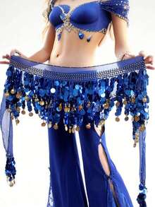 Belly Dance Hip Scarf, Sweet Belly Dance Skirt Wrap Performance Shiny Sequin Coins, Women Belly Dance Costume - Multicolor - View 11