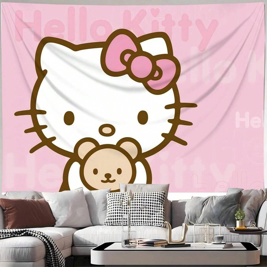 1 PIEZA Tapiz con tema de dibujos animados de Holle Kitty Sanrio con amor - Tapiz grande para decoración de pared - Ejemplo de varios tamaños - Decoración de pared - Decoración del hogar Sanrio - Multicolor - Ver 1