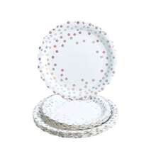 30 pièces Assiettes jetables à bordure à pois argentés, set de serviettes et de gobelets, convient pour les fêtes, anniversaires, mariages, pique-niques en famille