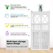 LMstarz Freestanding Three-Tier Bathroom Storage Cabinet, White Waterproof PVC Double-Door Cabinet With Shelving, Suitable For Storing Toilet Paper, Shampoo, Towels And Clothing. - trắng - Xem 4