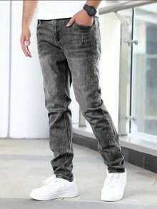 男士经典灰色弹力牛仔裤 - 灰色 - 查看 3